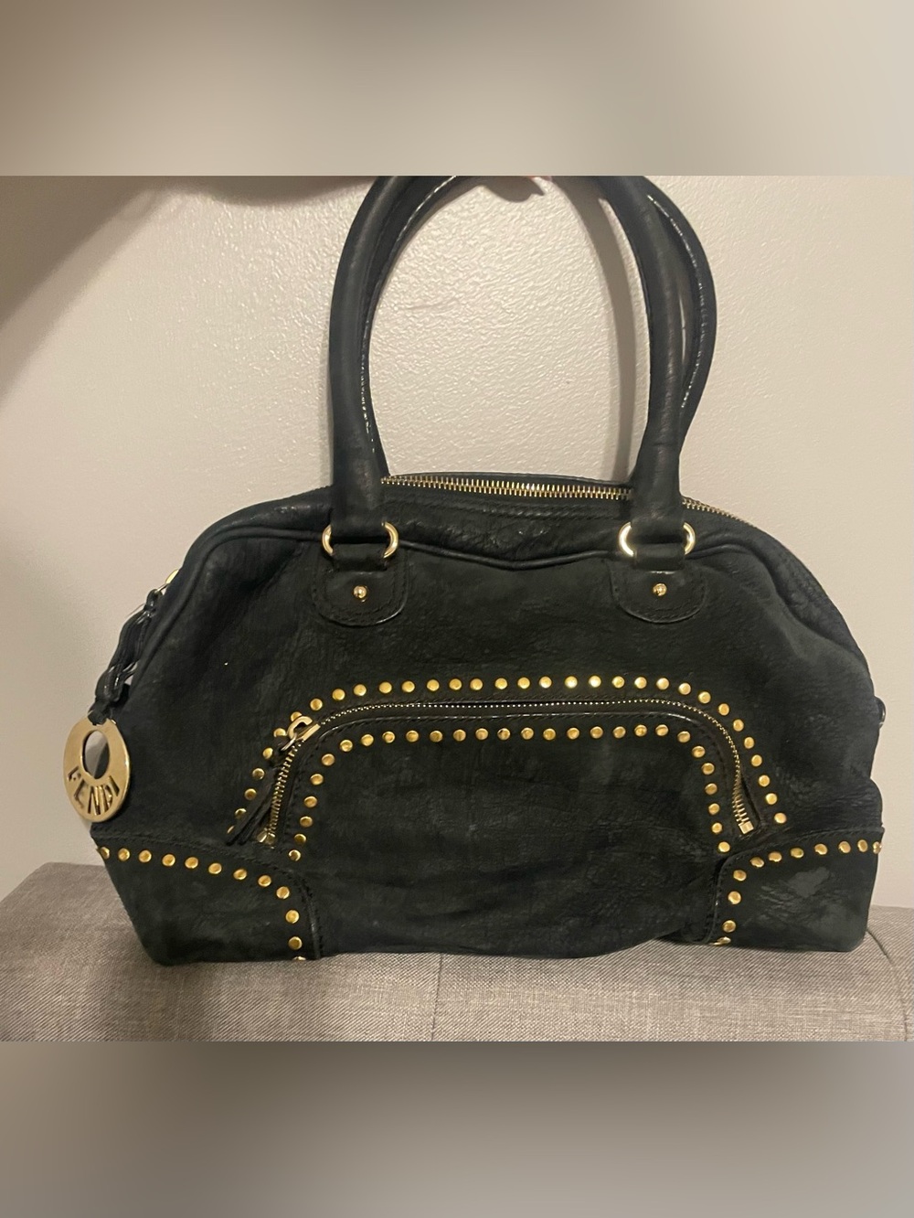 Black Satchel with Gold Stud Detailing
